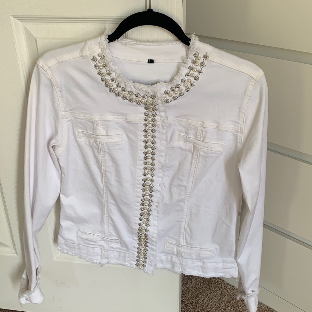 White pearl jean jacket
